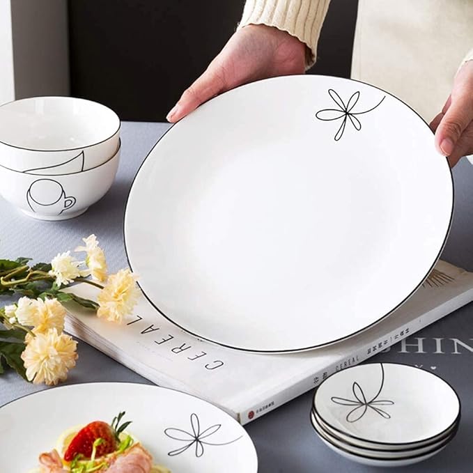 60-Pieces Porcelain White Dinnerware Sets - Dinner Plates And Bowls Sets Ceramic Dishes Set Service For 8/10/12 Creative Series Dinner Plates