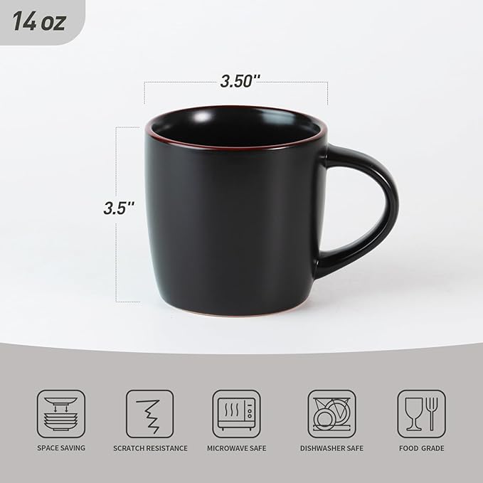 Famiware Venus Dinnerware Sets and Mercury Coffee Mugs Set of 4 16 Pieces Plates and Bowls Sets Microwave and Dishwasher Safe Black