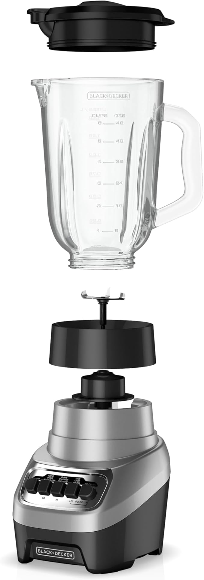 BLACK+DECKER PowerCrush Multi-Function Blender with 6-Cup Glass Jar 4 Speed Settings Silver