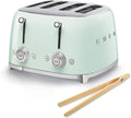 Smeg 50s Retro 4-Slot Toaster TSF03PGUS Bundle with Bamboo Tongs - Pastel Green