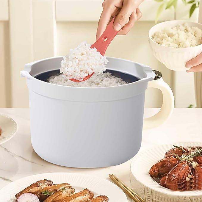 Microwave Rice Cooker 2-Layer Microwave Vegetable Steamer Non-stick 2L Rice Steamer &amp Pasta Cooker With Strainer Dishwasher Safe Microwave Steamer For Pasta Potatoes Vegetables(Orange)