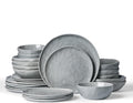 Famiware Porcelain kitchen plates and bowls set Modern dishes set for 6 Handmade Wave Edge Dinnerware Sets Microwave and Dishwasher Safe Tableware Sleek Grey (24pc)
