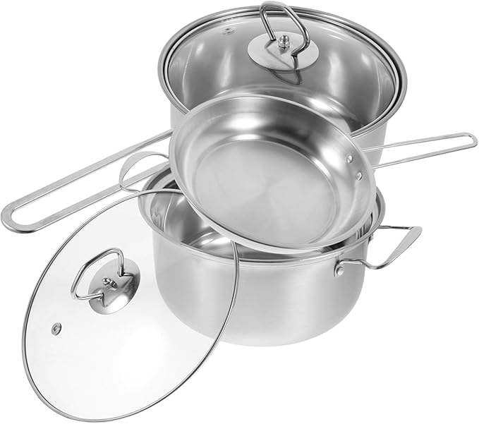Amosfun Stainless Steel Cookware Set Sauce Pan with Lid Small Milk Pot Frying Pan with Comfortable Grip Handles for Safe Everyday Cooking