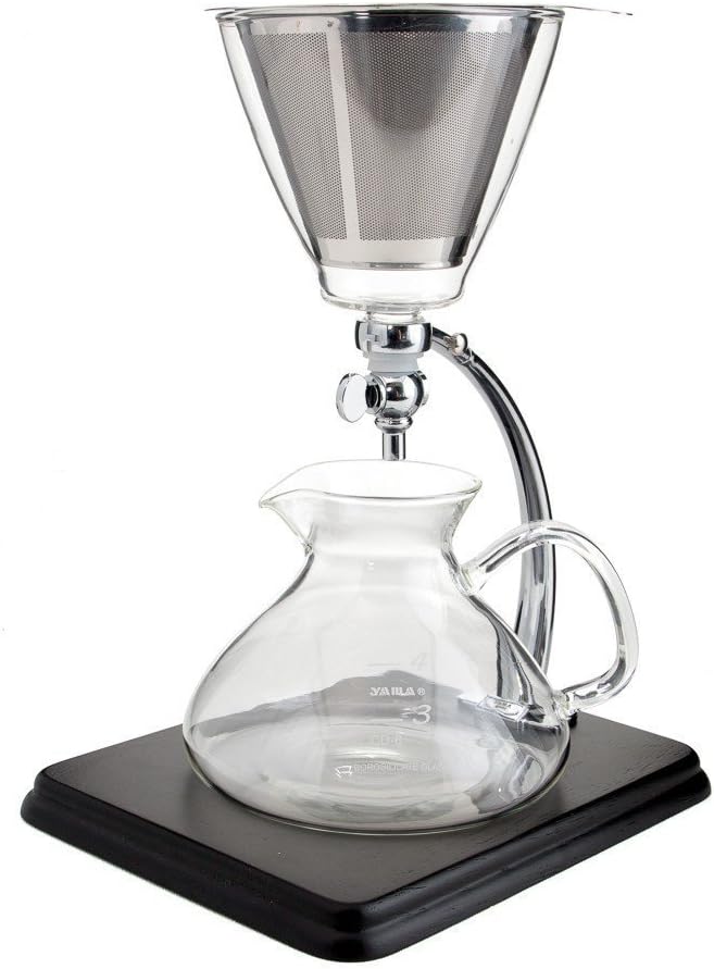 Yama Glass Silverton 16oz Coffee &amp Tea Brewer - Heat-Resistant Borosilicate Glass with Black Wood Base and Stainless Steel Filter