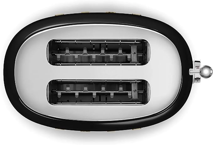 Smeg 2-Slice Toaster Stainless Steel OVO Collection Two Slice Toaster with 6 Presets and Removable Crumb Tray (Glossy Black)