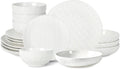 Sureasy Ceramic Dinnerware Set for 4 16 Pieces Embossed Plates and Bowls Sets Scratch Resistant Dish Set Microwave Oven &amp Dishwasher Safe White