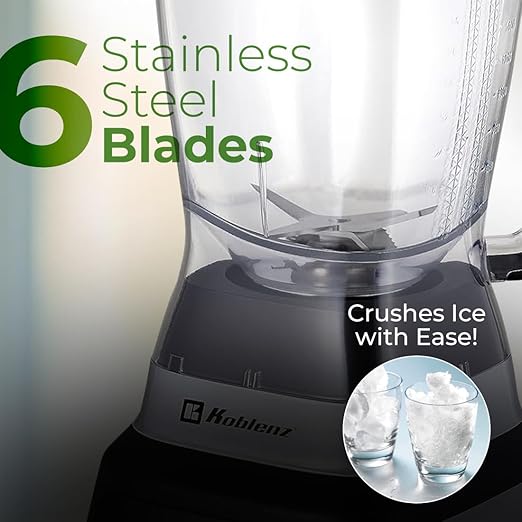 Koblenz Professional Countertop Blender 1200W Stainless Steel 3 Smart Programs Touch Screen Pulse 68 oz Jar Ultra-Quiet Black/Chrome LKM-9406