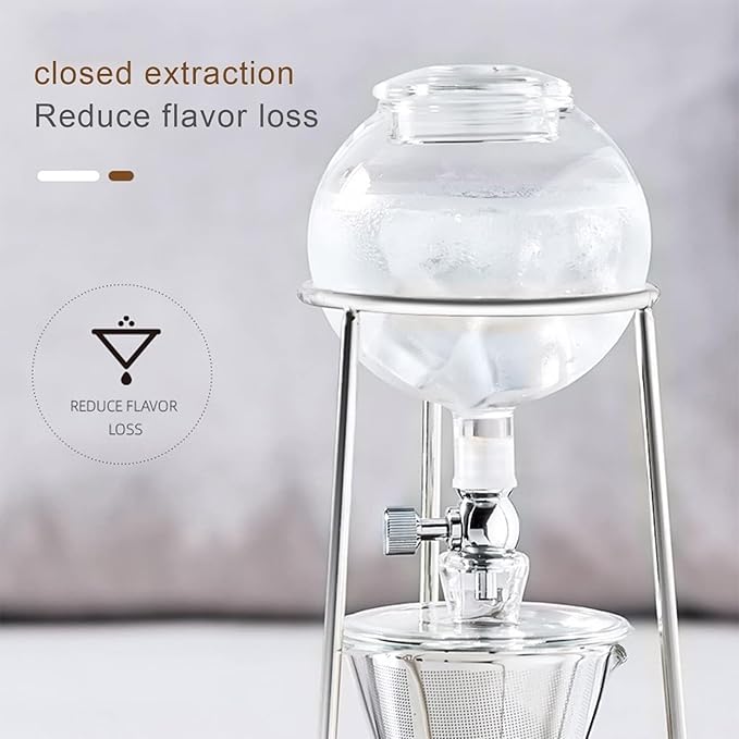 Cold Brew Drip Coffee Maker Cold Brew Drip Tower with Transparent Lid Adjustable-Rate Dripper and 500ML Large Capacity Makes 2-4 Cups and Easy To Clean Perfect for Cafes Restaurant and Bars