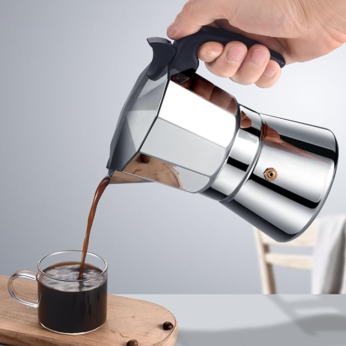 Yosoo Crafted Stainless Steel Italian Coffee Maker Rich Full Bodied Flavor Uniform Heat Distribution Stovetop Easy to and Rustproof Ideal for Home or Outdoor Use (6 Cups 300ML)