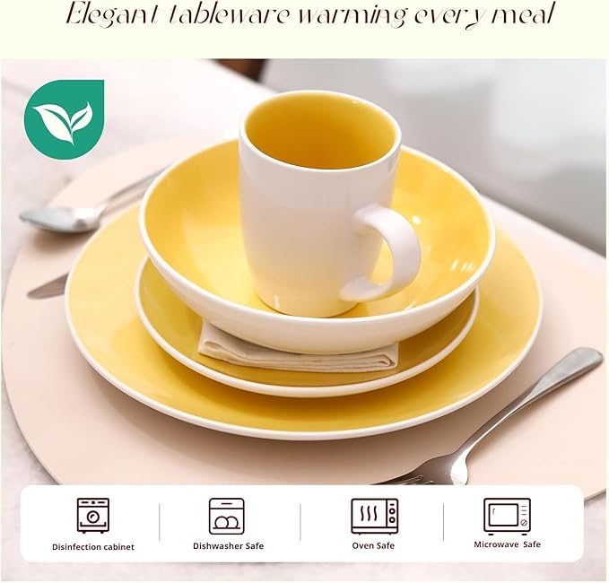 Stoneware Coupe 16pc Dinnerware Set Outside White + Inside Yellow