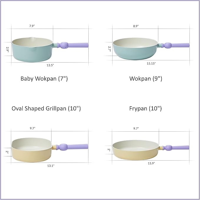 Neoflam Better Finger Cookware Set - Mint and Yellow All-in-One 4-Piece Ceramic Coating Kitchen Woks and Pans