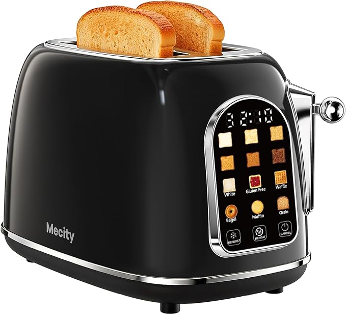 Mecity Toaster 2 Slice Touch Screen Wide Slot Retro Toaster For Breads Bagel Muffin Waffle House Warming Gift New Home 120V 825W Jet Black