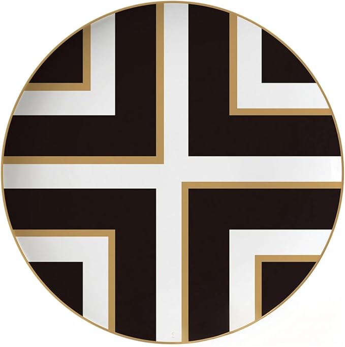 Bone china dinnerware set for 2 Plates set with dessert plates (6.5&amp8 inch) and dinner steak plate(10.5&amp12 inch) dishes set for home and kitchen black and gold line pattern series