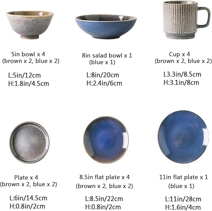 Dinnerware Set Glaze Stoneware Dinnerware Set Tableware Combination Set Dishes Set Includes Dinner PlatesDessert PlatesSalad Bowls 18-Pieces Service for 4