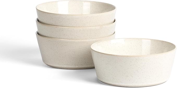 Stone Lain Claire 4-Piece Bowl Set Stoneware Bowls Dishwasher and Microwave Safe Dish Set for 4 White