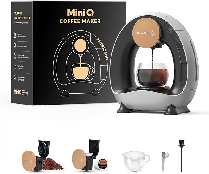 MINI Q 2-in-1 Single Serve Coffee Maker - Brew K-Cups or Ground Coffee (4-8 oz) - Compact Americano Coffee Brewer with Reusable Filter (Grey)