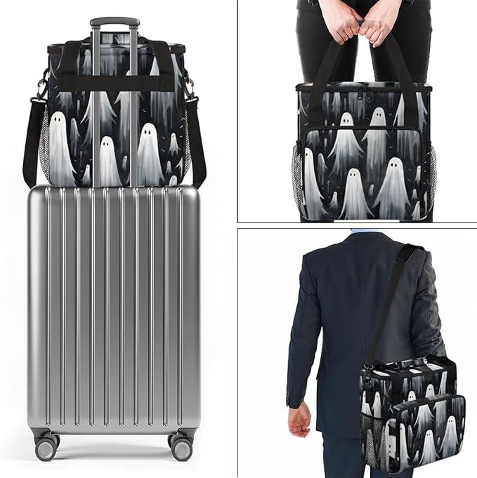 Halloween Ghosts Coffee Maker Carrying Bag Bright Ghosts Travel Storage Bag Compatible with K-Mini or K-Mini Plus Single Serve Coffee Brewer Carrying Case with Multiple Pockets &amp Shoulder Strap