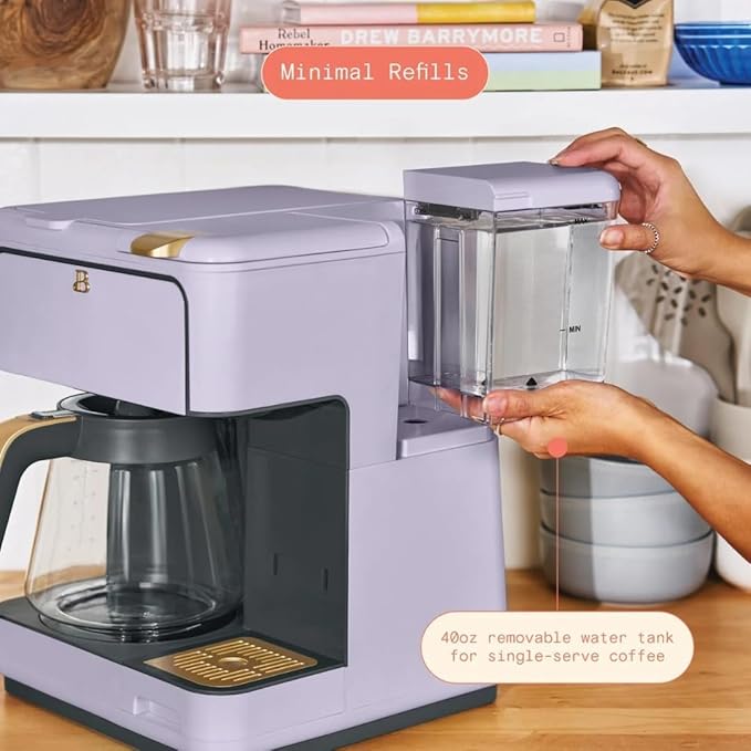 Beautiful Multi-Brew Commercial-Grade 12-Cup &amp Single-Serve Coffee Maker with Over Ice Option for Business and Personal Use by Drew Barrymore (Lavender)