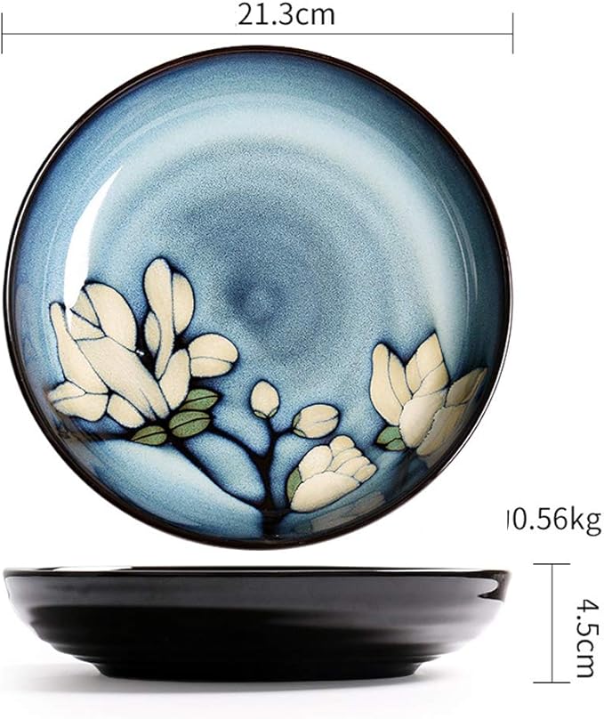 SHINING Blue Creative Hand Painting Porcelain Dinnerware Tableware Dinner Service Set Saqure Plate Deep Plate Bowl For Wedding Birthday Christmas Gift (8 Deep Plate)