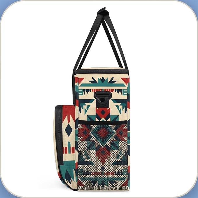 Geometry Flower Coffee Maker Carrying Bag Retro Aztec Travel Storage Bag Compatible with K-Mini or K-Mini Plus Single Serve Coffee Brewer Carrying Case with Multiple Pockets &amp Shoulder Strap