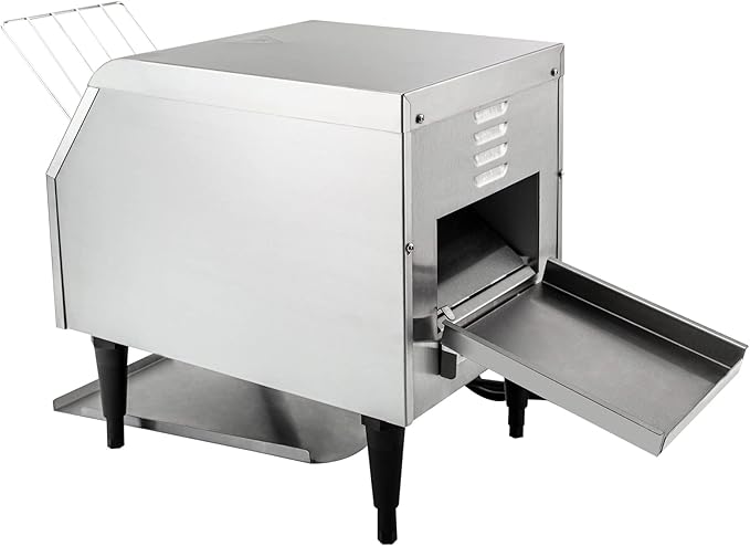 Commercial Conveyor Toaster 1300W 150 Slices/H Stainless Steel Toasters Conveyor w/Crumb Tray &amp Bread Rack Heavy Duty Countertop Electric Toaster for Bun Bagel Bread Silver Easy to Clean