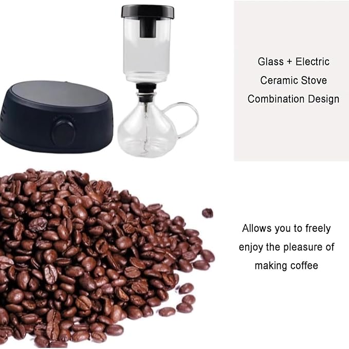 Electric Siphon Coffee Maker Syphon Coffee Maker Brewer Extraction Machine Electric Vacuum with Heating Furnace 350ml Capacity for Home Camping.