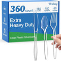 360 Count Extra Heavy Duty Clear Plastic Silverware 150 Forks 150 Spoons 60 Knives BPA-Free Heat Resistant Disposable Plastic Utensils Set Plastic Cutlery Set Plasticware Bulk