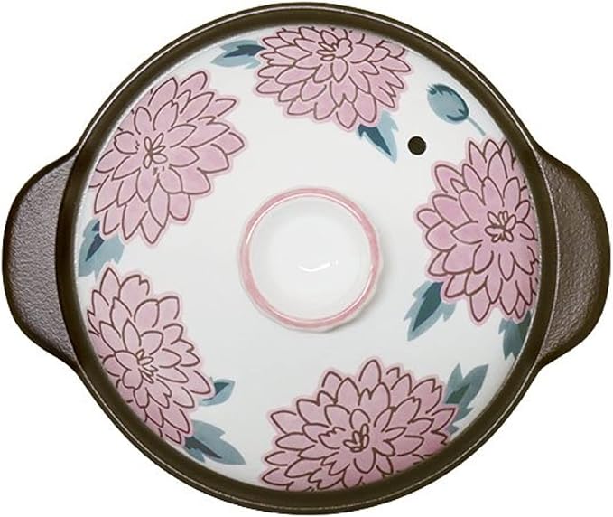 7223-0710 Rice Earthenware Pot 2 Cups Direct Fire Microwave Compatible Approx. 7.9 inches (20 cm) Thermatec Floral Pattern Pion
