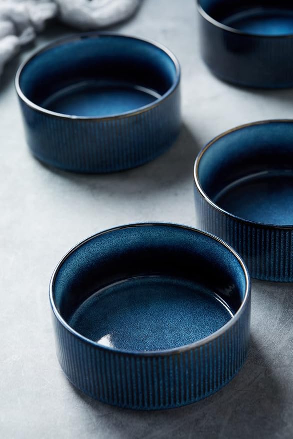 Famiware Dinnerware Set for 4 (12 Piece) and 5.5 Soup Bowl Set (6 Pieces) - Nebulas Blue