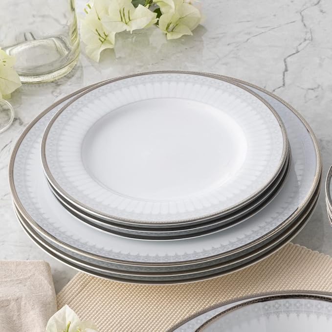 Noritake Silver Colonnade 12-Piece Dinnerware Set Service for 4