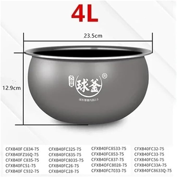 Electric Rice Cooker Inner Pot Compatible for SUPOR Electric Pressure Cooker Inner Pot 2.5L/3L/4L/5L/6L Non Stick Pot Inner Pot (Multiple Kind 30 (Spherical Inner Pot 4L))