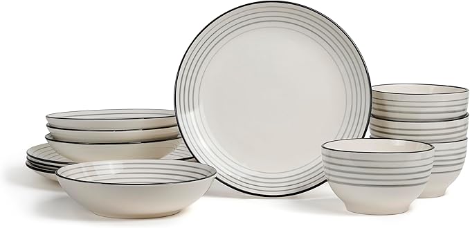 Earth &amp Clay Zeke 12-Piece Dinnerware Set Earthenware Plates and Bowls Set Dishwasher and Microwave Safe Dishes Dish Set for 4 Grey
