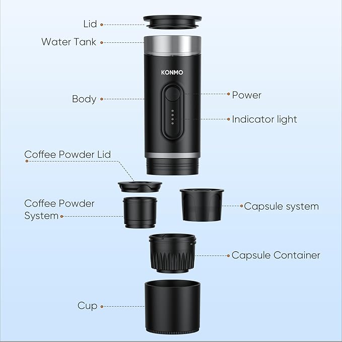 Portable Espresso Machine with Self-Heating System 15 Bar Travel Coffee Maker Compatible with Capsules &amp Ground Coffee USB-C Rechargeable Portable Coffee Machine for Camping Office &amp Trave