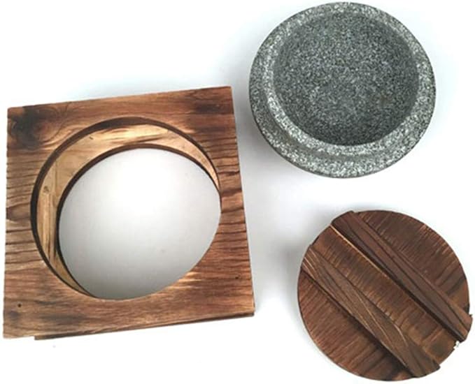 Jangsoo Gopdol Natural Stone Pot Dolsot Pot with Wood Lid for Nutrition Rice Steamer For 1~2 Person.