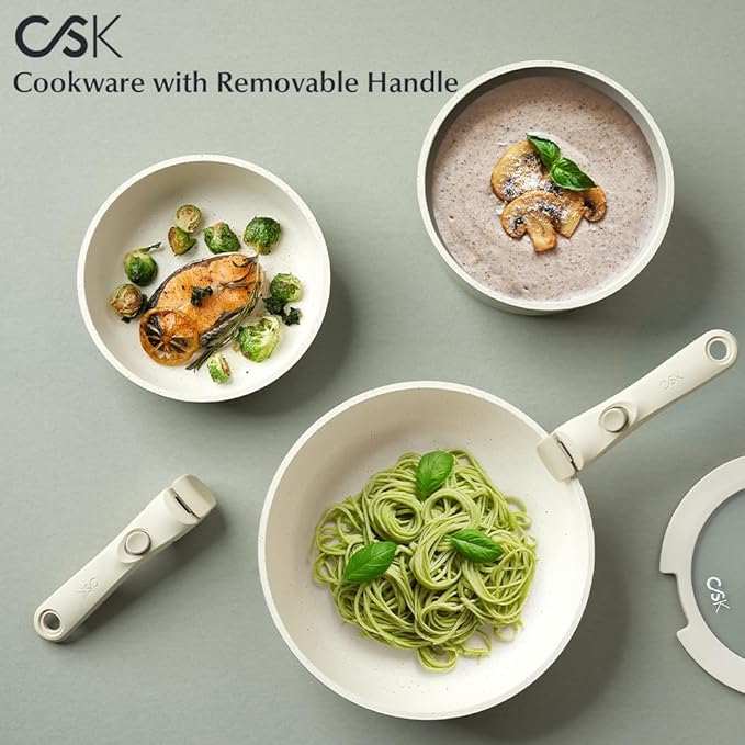 KOCH SYSTEME CS 17 PCS Pots and Pans Set Nonstick Cookware Set Detachable Handle Induction Kitchen Cookware Sets Non Stick with Removable Handle RV cookware set Green