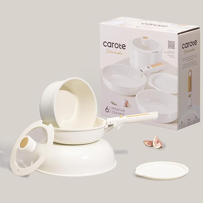 CAROTE 6pcs Pots and Pans Set Non Stick Cookware Sets Kitchen Set Oven/Fridge Safe Space Saving Pots Set Nonstick Cooking Set with Versatile Detachable Handle Induction RV Set