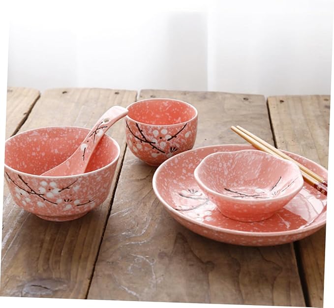 SMASOLO Japanese Ceramic Dinnerware Set 12-Piece Cutlery Kit Elegant Tableware Pink Handles Dishwasher Safe Suitable for Home Dining