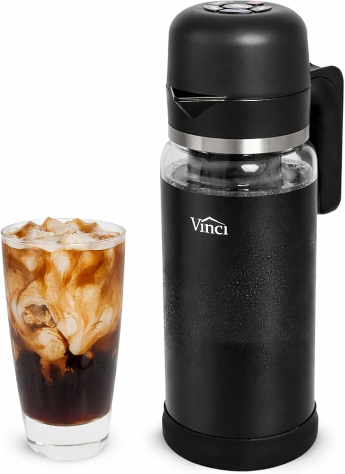 VINCI Express Cold Brew Electric Cold Brew Coffee Maker in 10 minutes 3 Brew Strength Settings &amp Cleaning Cycle Easy to Use &amp Clean Glass Carafe (2.0 Liters / 68 Fl.oz) Capacity