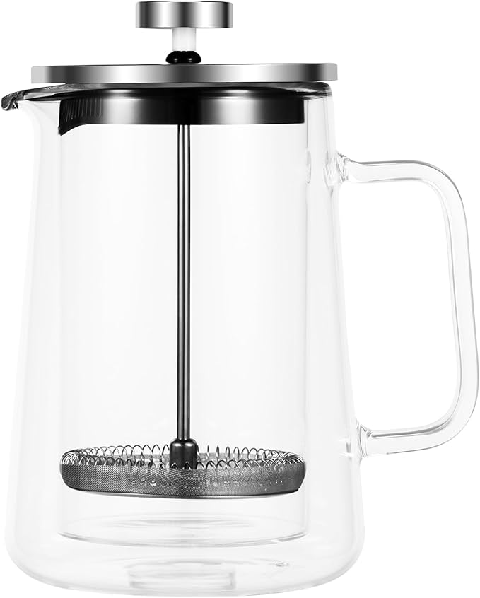 French Press Coffee Maker Double Wall Glass French Press French Press Tea Maker Insulated Glass Tea Press Clear Coffee Press Multifunctional Coffee Press Coffee Maker for Home Office (22.8 oz)