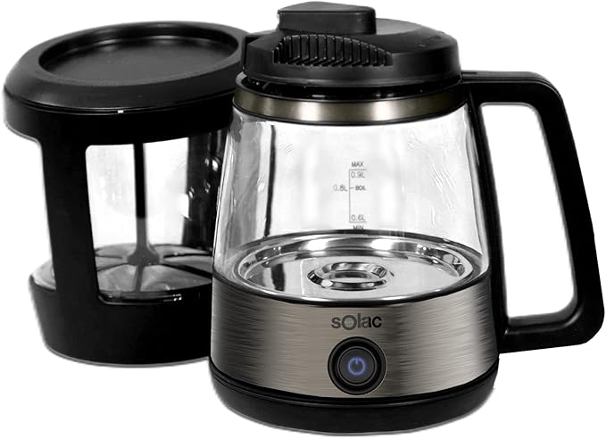 SOLAC SIPHON BREWER 3-in-1 Vacuum Coffee Maker Tea Brewer &amp Water Boiler Brushed Stainless Steel and Black 30 oz