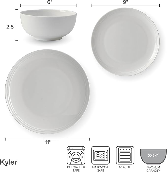 Mikasa Kyler Bone China Lightweight Chip Resistant 12 Piece Dinnerware Set Service For 4White
