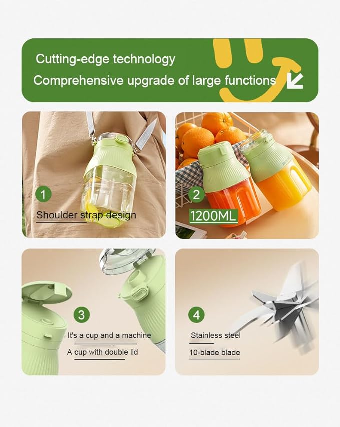 Large-capacity personal size blenders42oz Cordless Personal Small Blender USB-C Rechargeable &amp Self Cleaning - Mini Travel Blender with Stainless Steel Blade (GREEN)