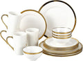 Modern Poreclain 16 Piece Dinnerware Set Plates and Bowls Set Dish set for 4 White And Golden RimDinnerware Sets With Gold Trim