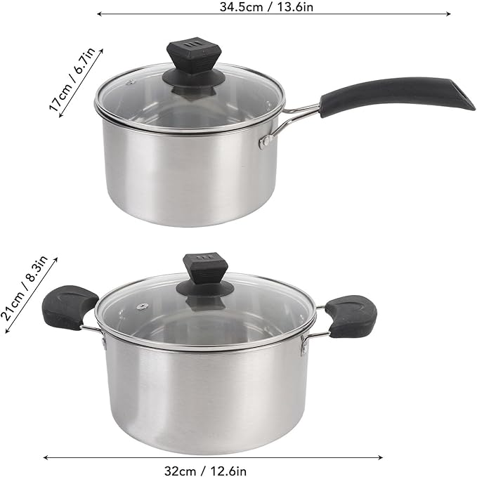 Stainless Steel Cookware Set Milk Pan Cooking Pot with Anti Scalding Handles for All Kitchen Stove Top Cooking Boiling Stewing