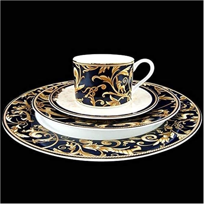 Dinnerware Sets - Luxury Dishes Service Set Ceramic Tableware Set Phnom Penh Dark Green Blue with Handle Multi-Size Plate Bowl Dish Household Kitchen SuppliesD