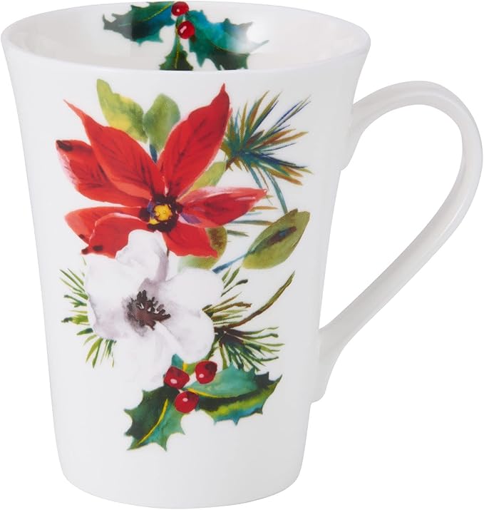 Mikasa Hope Joy Holiday Poinsettia Bone China Lightweight Chip Resistant 16 Piece Dinnerware Set Service for 4 Multicolor