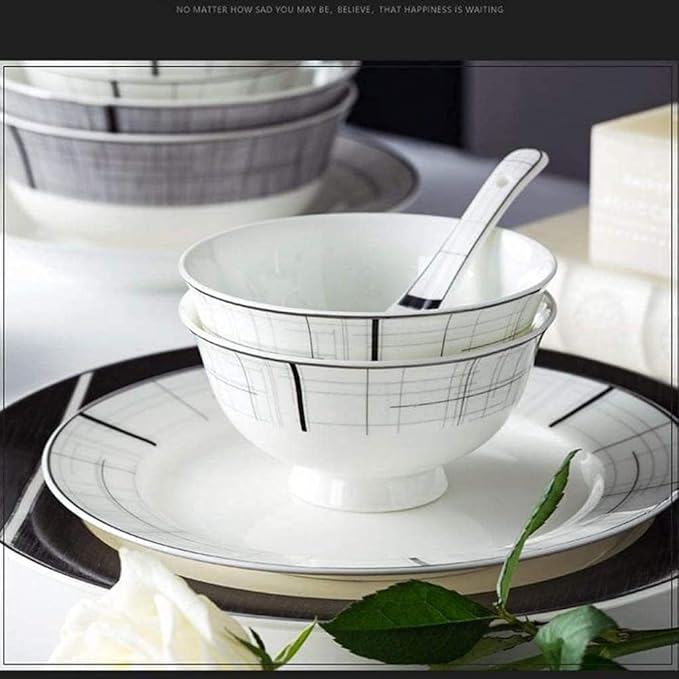 Dinnerware Sets - Luxury Gift Dishes Service Set Dinner Set 66 Pieces Porcelain Dinnerware Set Modern Black and White Overglaze Tableware Combination Suitable for 10 Persons