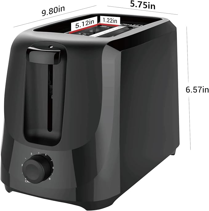 2-Slise Toaster with 6 Shade Settings &amp Removable Crumb Tray – Even Toasting with Auto-Centering Guides – Compact Bread Toaster for Breakfast – Black