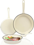 Hisencn Enameled Cast Iron Skillet Set - 3-Piece Fry Pans (89.511) PFAS/PTFE/PFOA-Free Oven &amp Induction Safe Cream White Cookware for Gas Electric Ceramic Stovetops