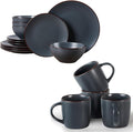 Famiware Venus Dinnerware Sets and Mercury Coffee Mugs Set of 4 16 Pieces Plates and Bowls Sets Microwave and Dishwasher Safe Charcoal